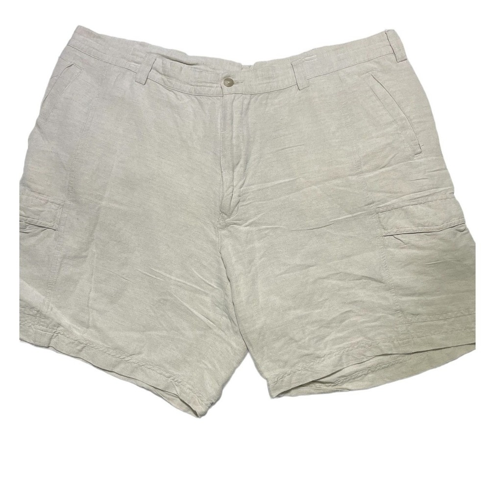 Cubavera Mens Linen Blend‎ Cargo Shorts Oatmeal Beige Relaxed Fit Size 42